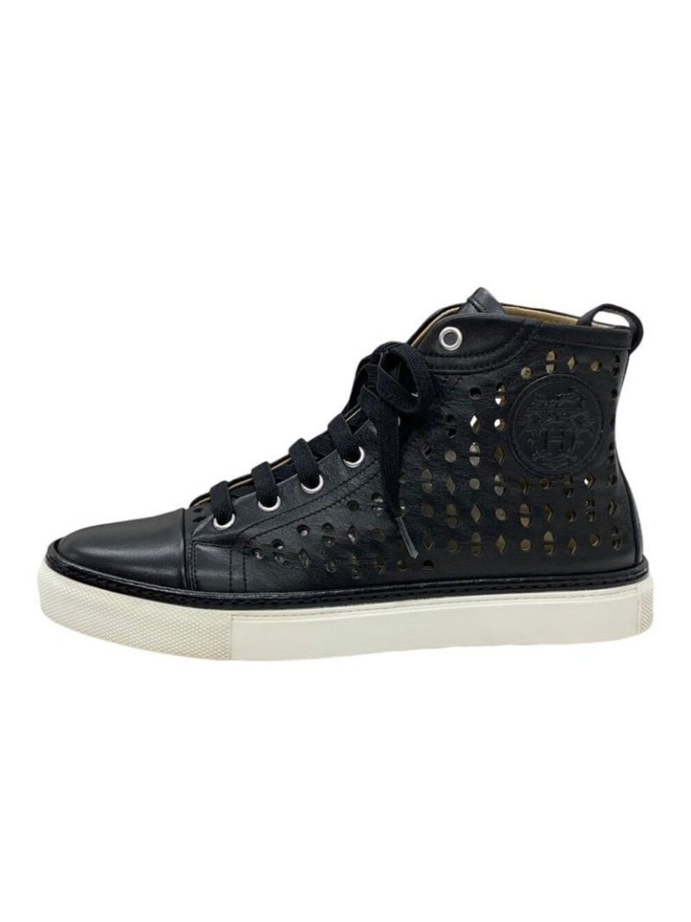 Hermes Jimmy Sneakers Shoes Leather Black Punching High Cut - Picture 3 of 9